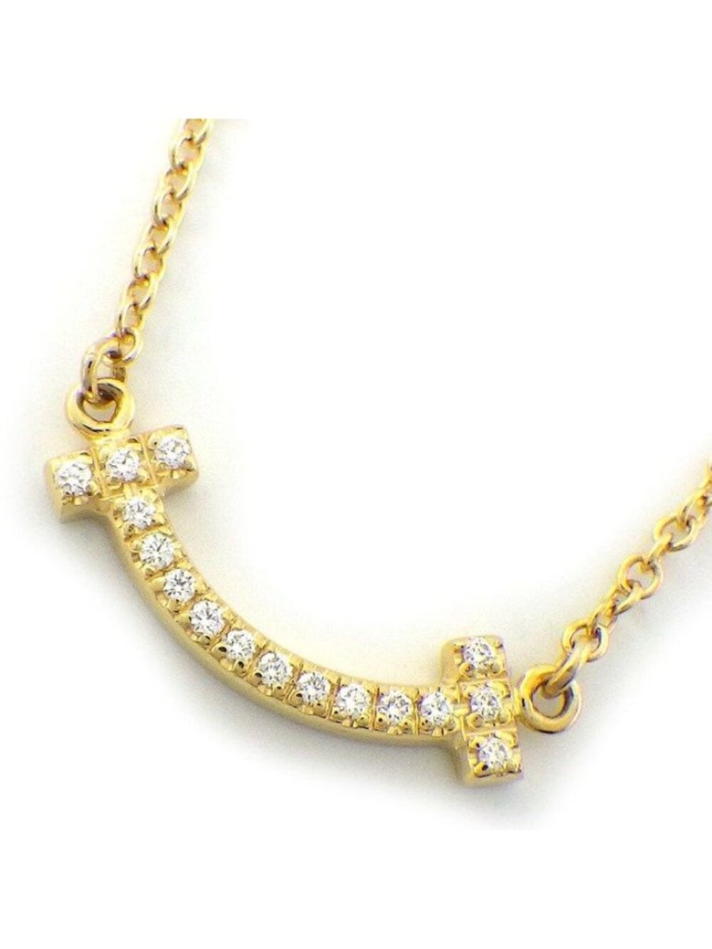 Tiffany & Co Necklace T Smile Mini Micro Diamond 18k Yellow Gold